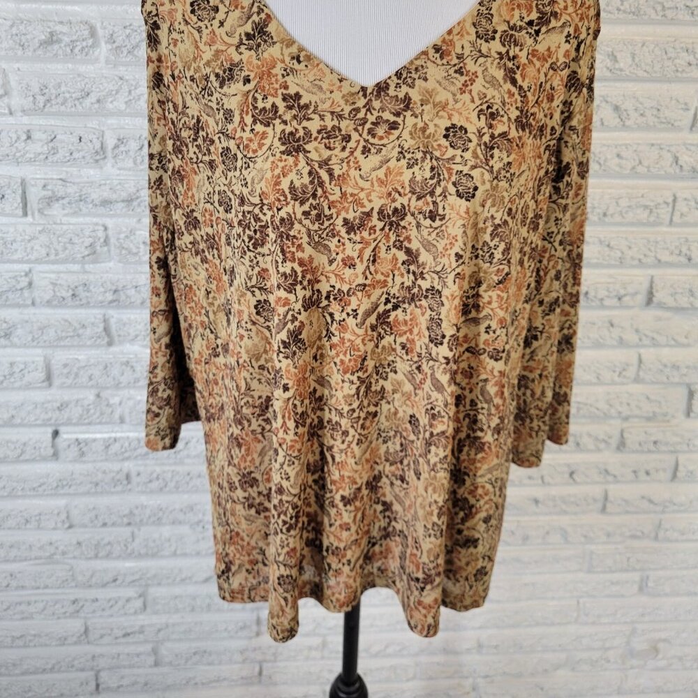 Lane Bryant Womens Top 18 20 Plus 3/4 Sleeve Brown Polyester Sheer FLO142XE - Picture 4 of 9